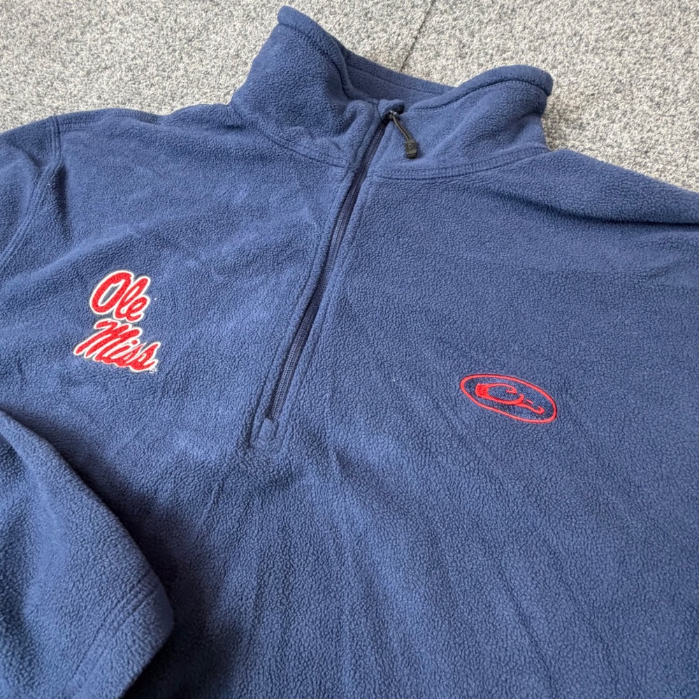 Drake Waterfowl Ole Miss Rebels Fleece Quarter Zip Pullover Navy Blue Mens Large
